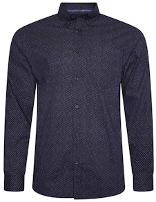 KAM Premium Long Sleeve Two Tone Digital Print Shirt Indigo